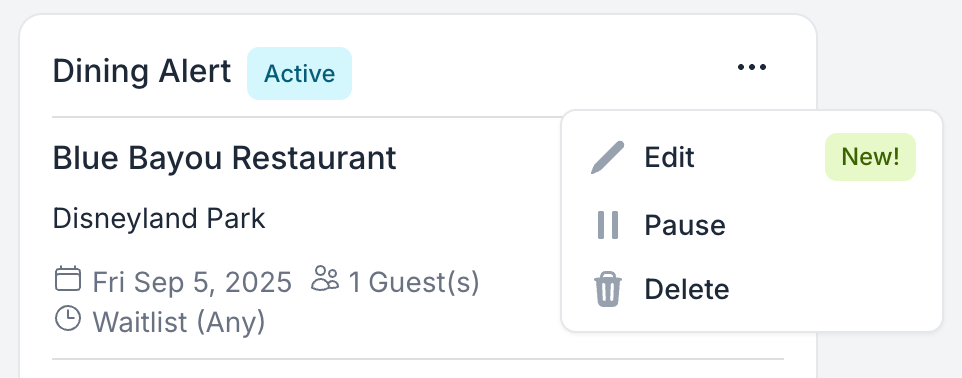 You can now edit dining alerts
