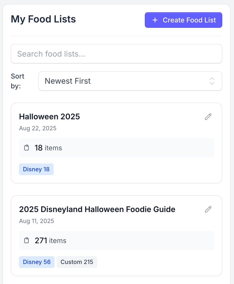 Updated Food Lists Homepage