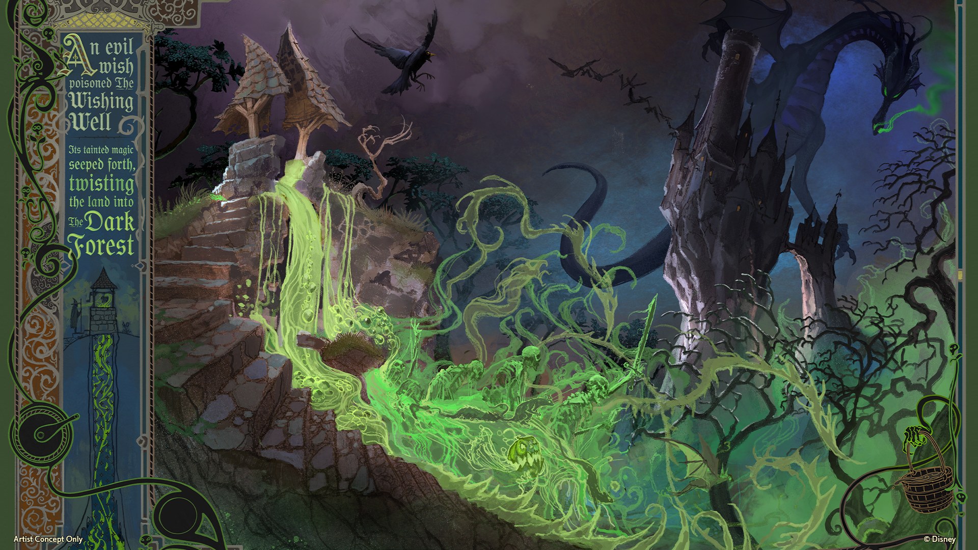 The corrupted Wishing Well at the center of the land — the source of the poisoned magic that draws the villains in.&nbsp;Image: Disney