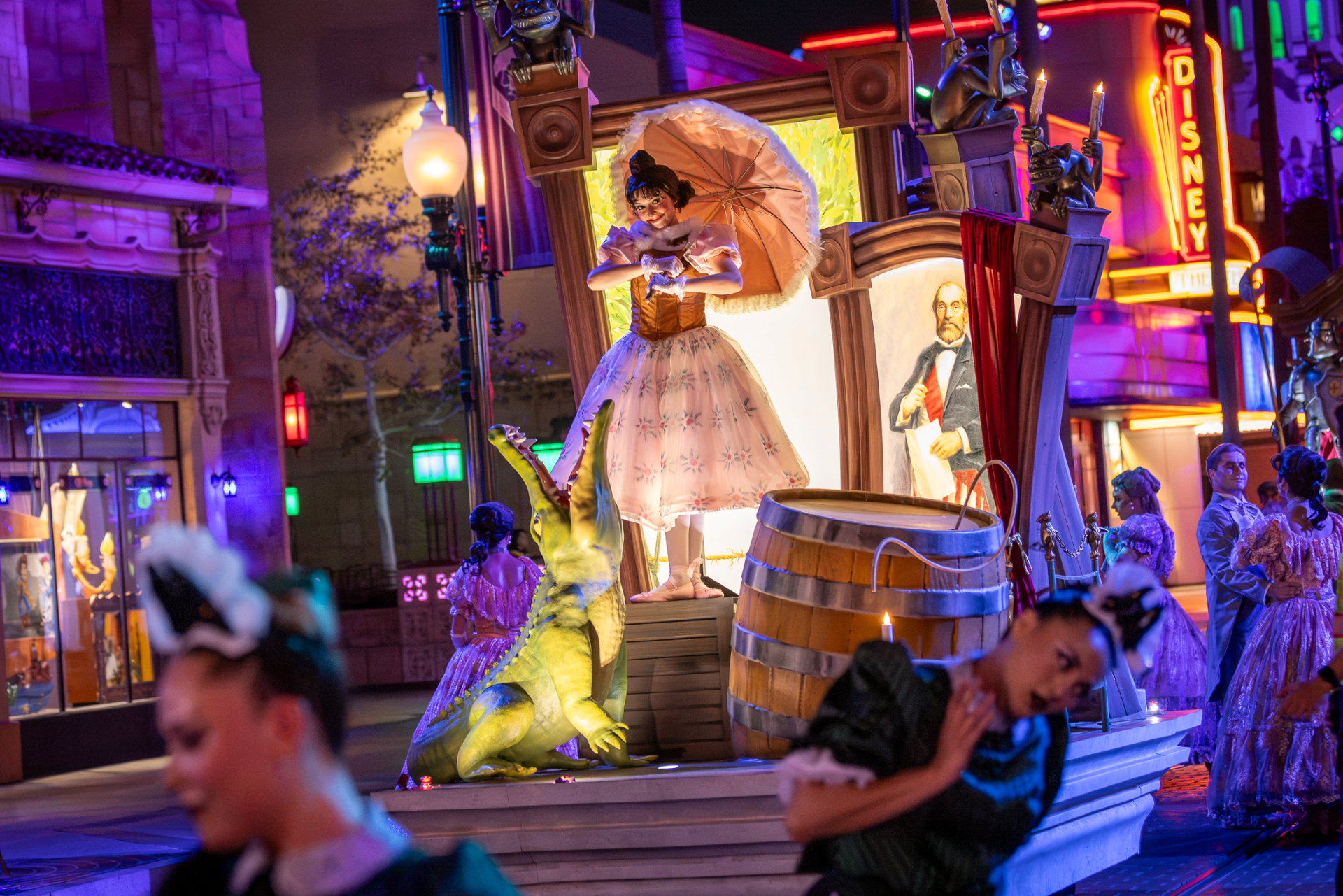 A Haunted Mansion themed float and dancers during Madame Leota's Swinging Wake at Disney California Adventure Park. | CREDIT: Disney