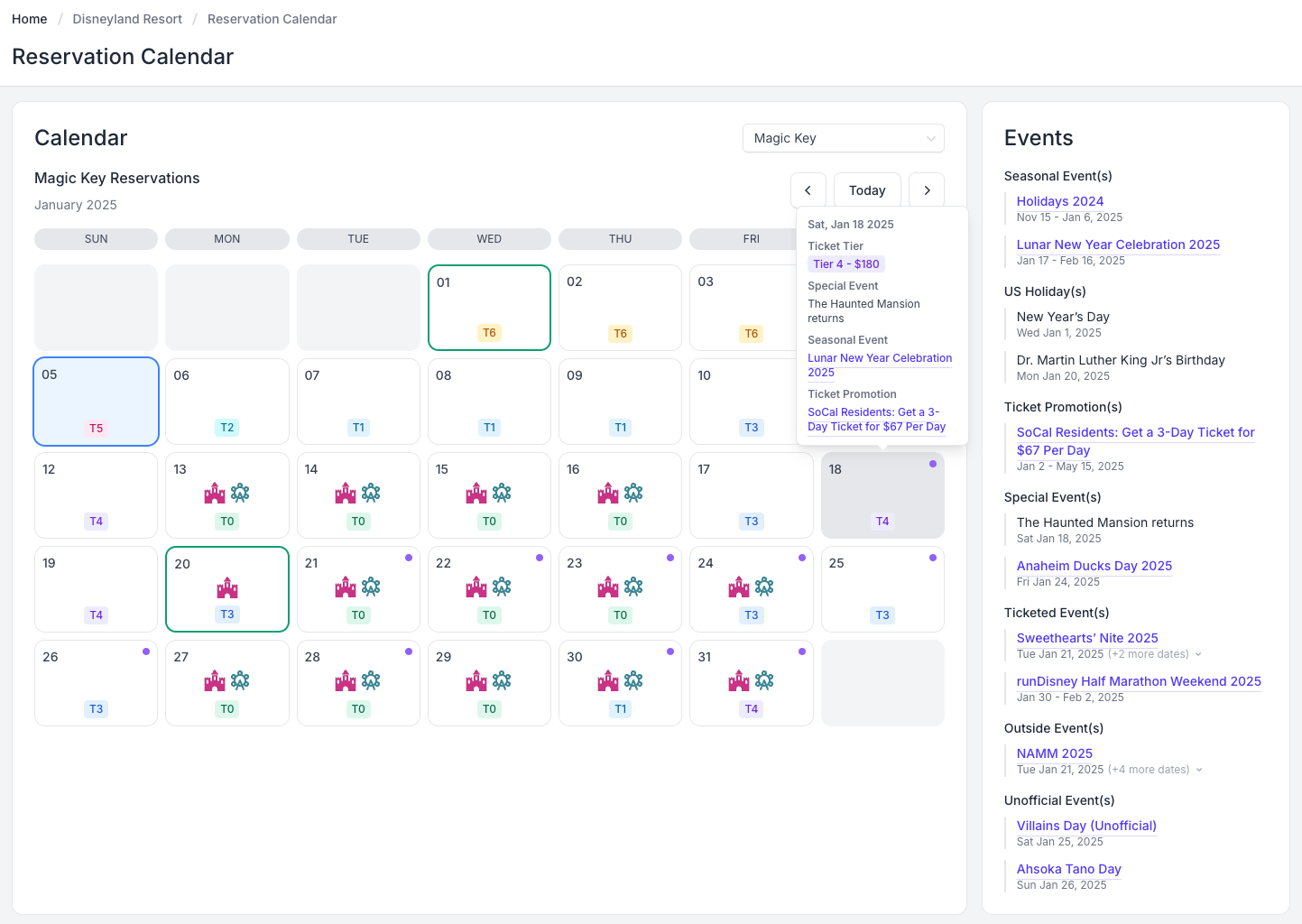 New reservation calendar