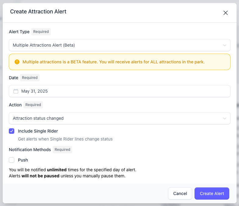 New multiple attractions UI