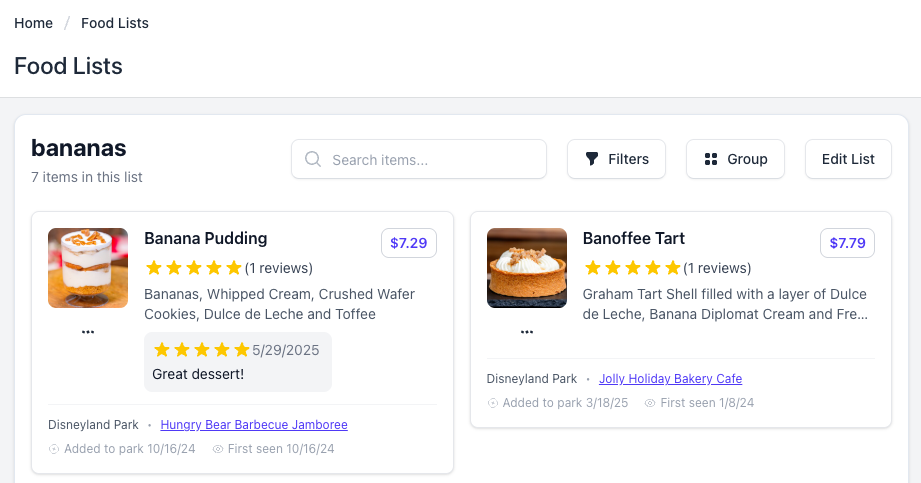 Re-designed Food Lists