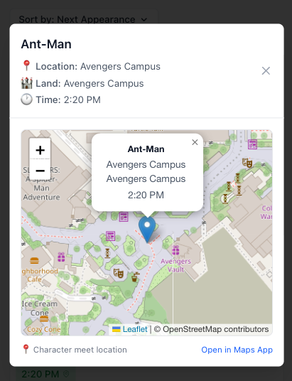 Character appearance map modal