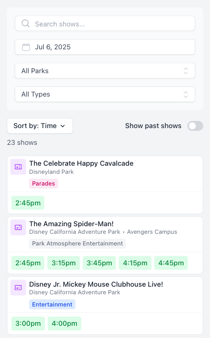 New Disney Showtimes Page