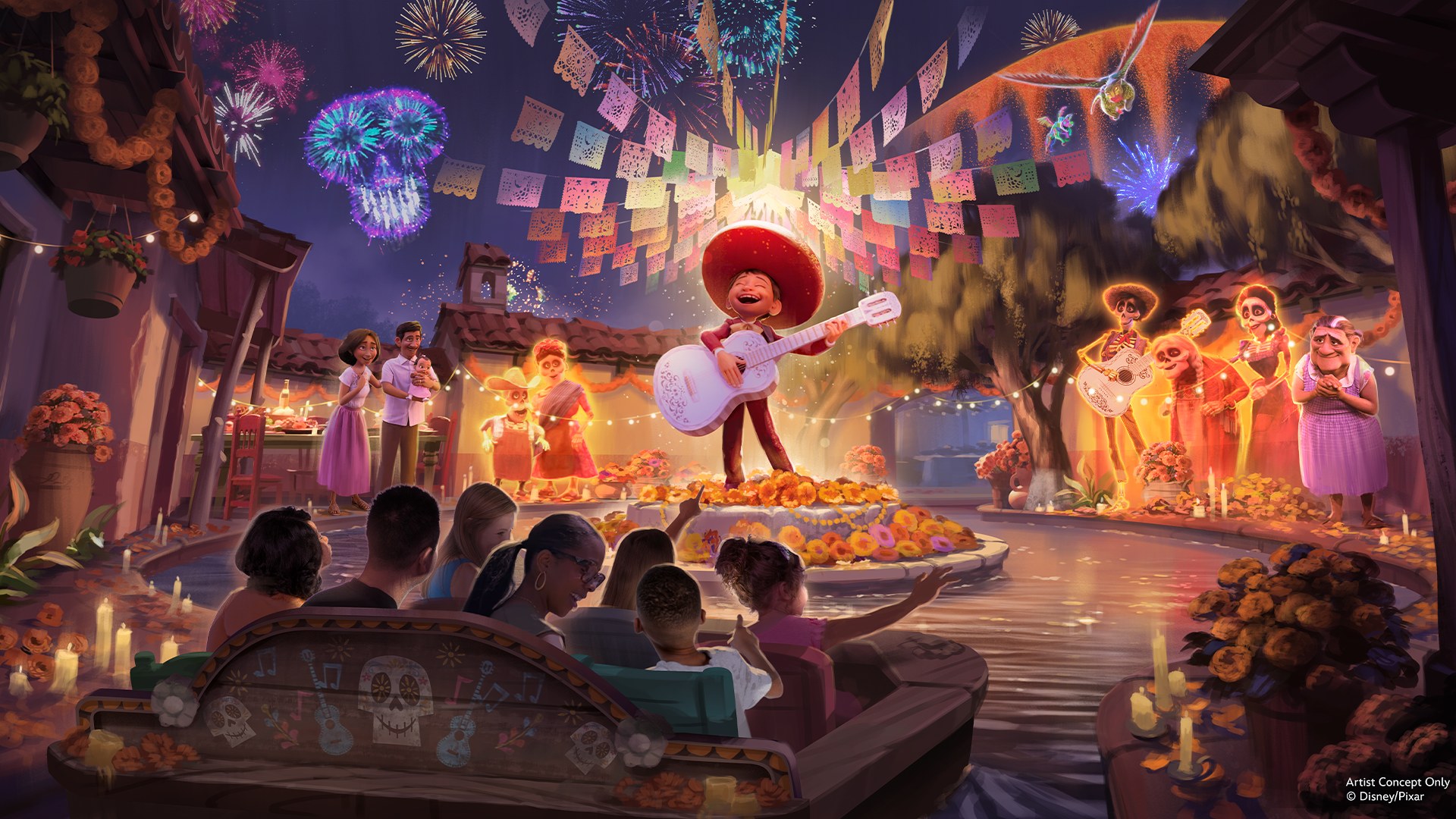 Guests will travel by boat through Miguel's memories of the Land of the Dead. (Artist Concept/Walt Disney Imagineering)