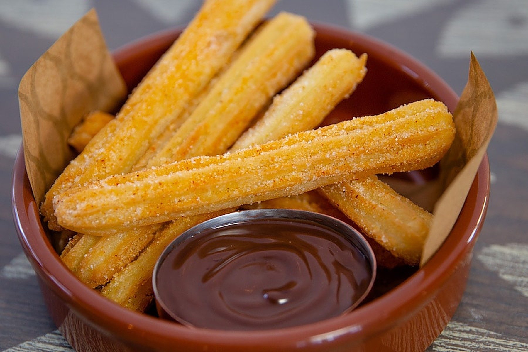 Churros with chocolate dipping sauce. At Auntie Gravity’s Galactic Goodies in Magic Kingdom, a churro now costs $7.49, up from $5.99. Photo: Disney