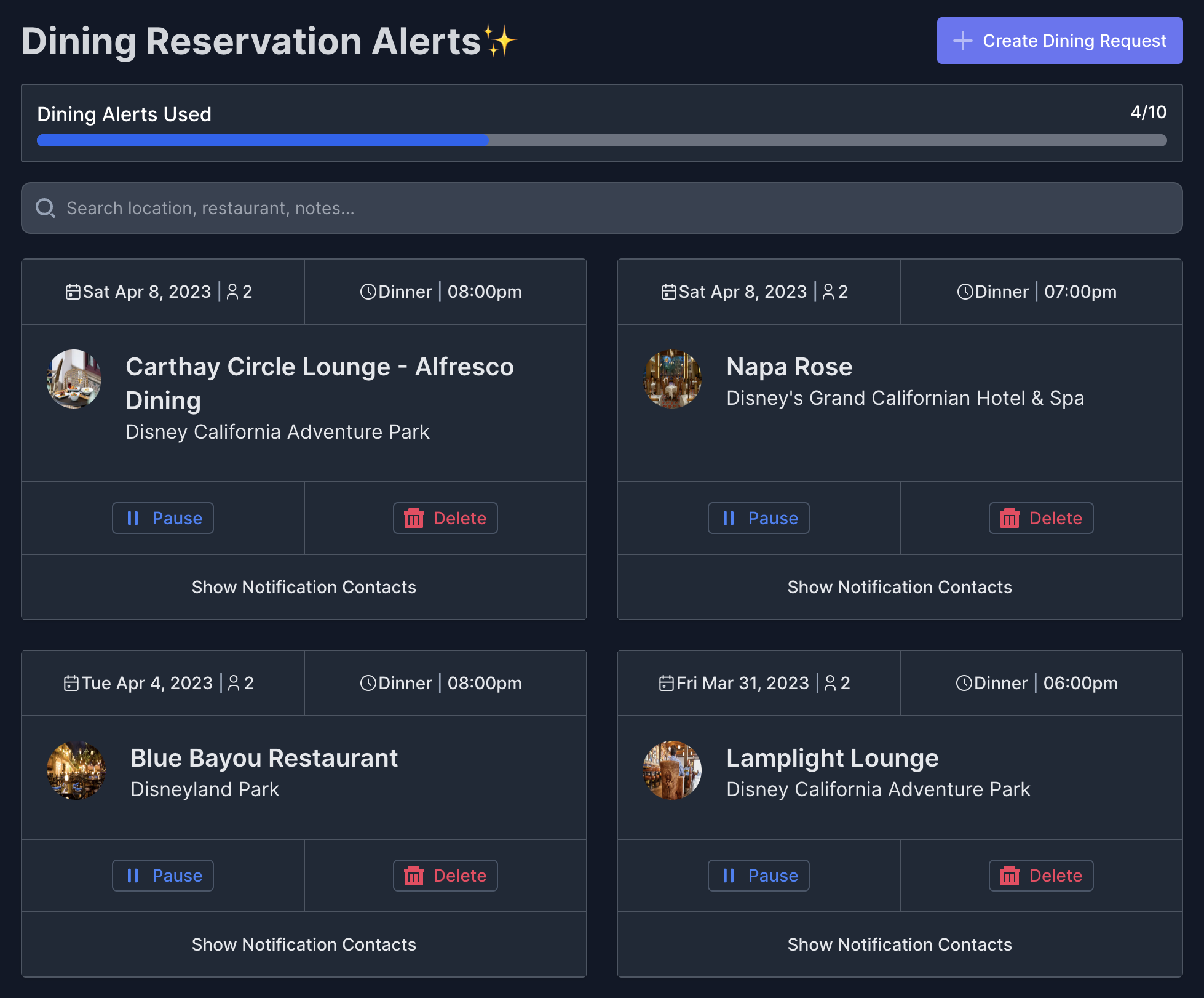 Walt Disney World Dining Reservation Alerts — Theme Park IQ