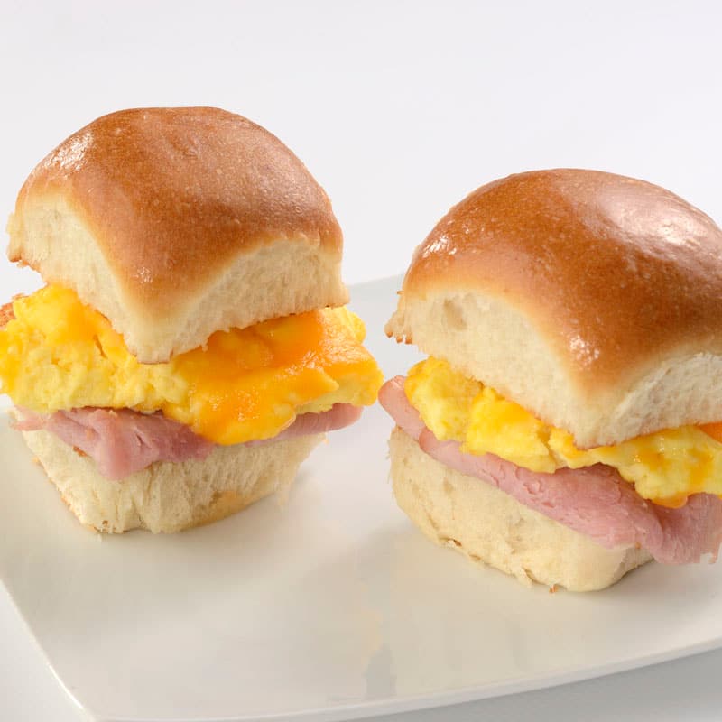 Mini Parker House Egg, Ham, and Cheddar Sandwich