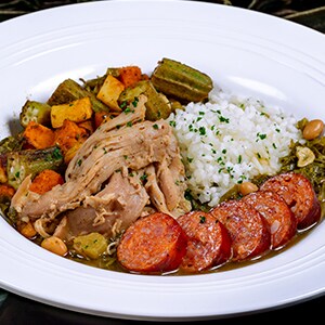 Fish/Shellfish Allergy-Friendly 7 Greens Gumbo with Chicken & Andouille Sausage
