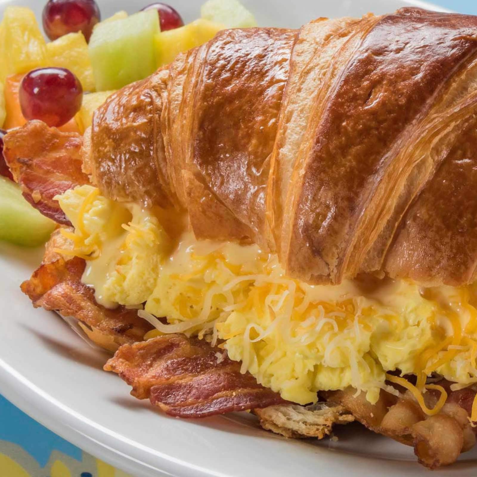 Bacon & Egg Croissant with Fruit