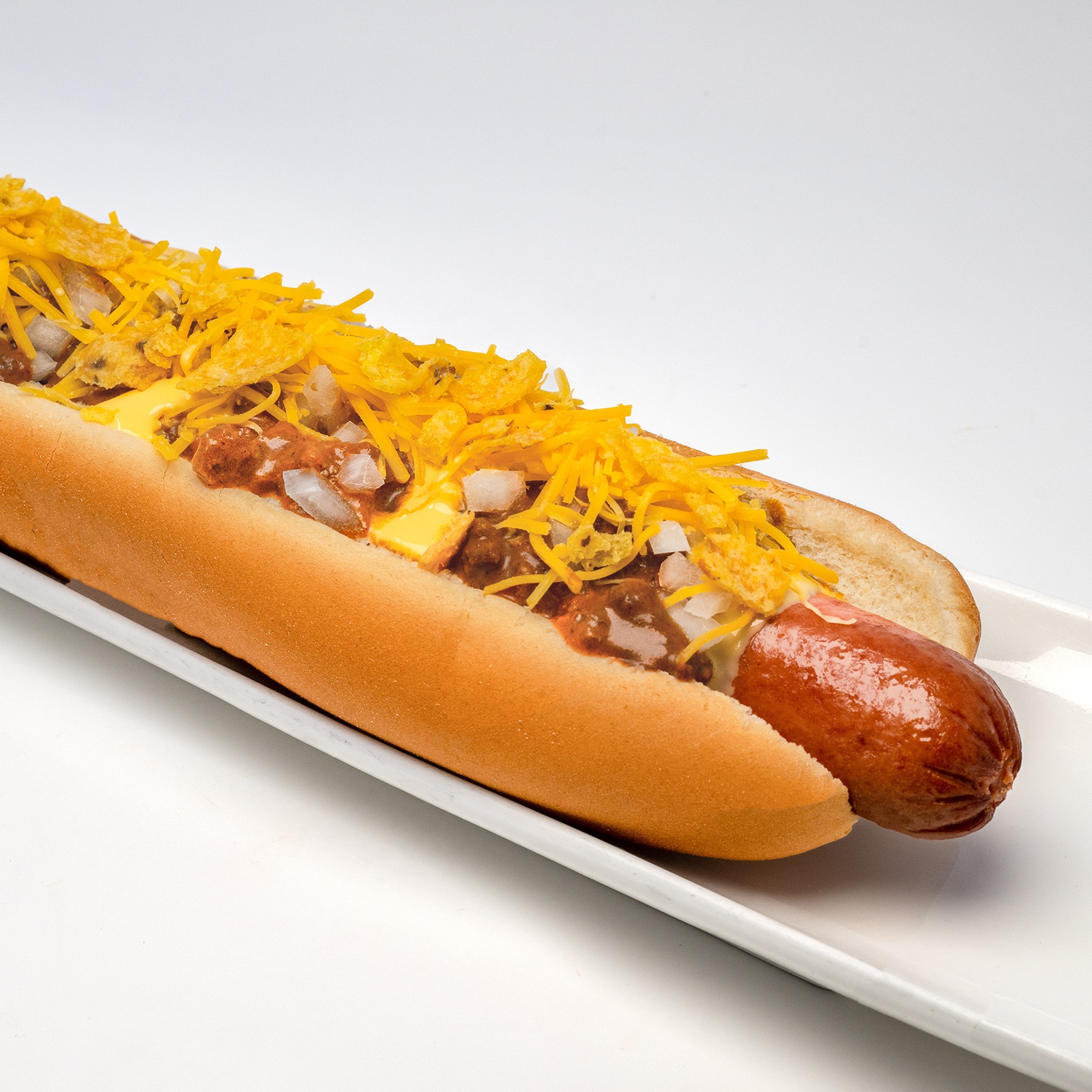 Chili-Cheese-Corn Chip Foot-long All-Beef Hot Dog