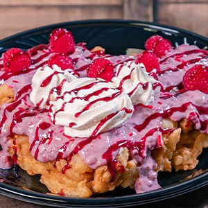 Raspberry Cream Heart-shaped Funnel Cake 