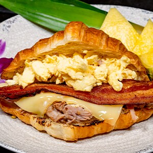 Fish/Shellfish Allergy-Friendly Kālua-style Pork Breakfast Croissant Sandwich* 
