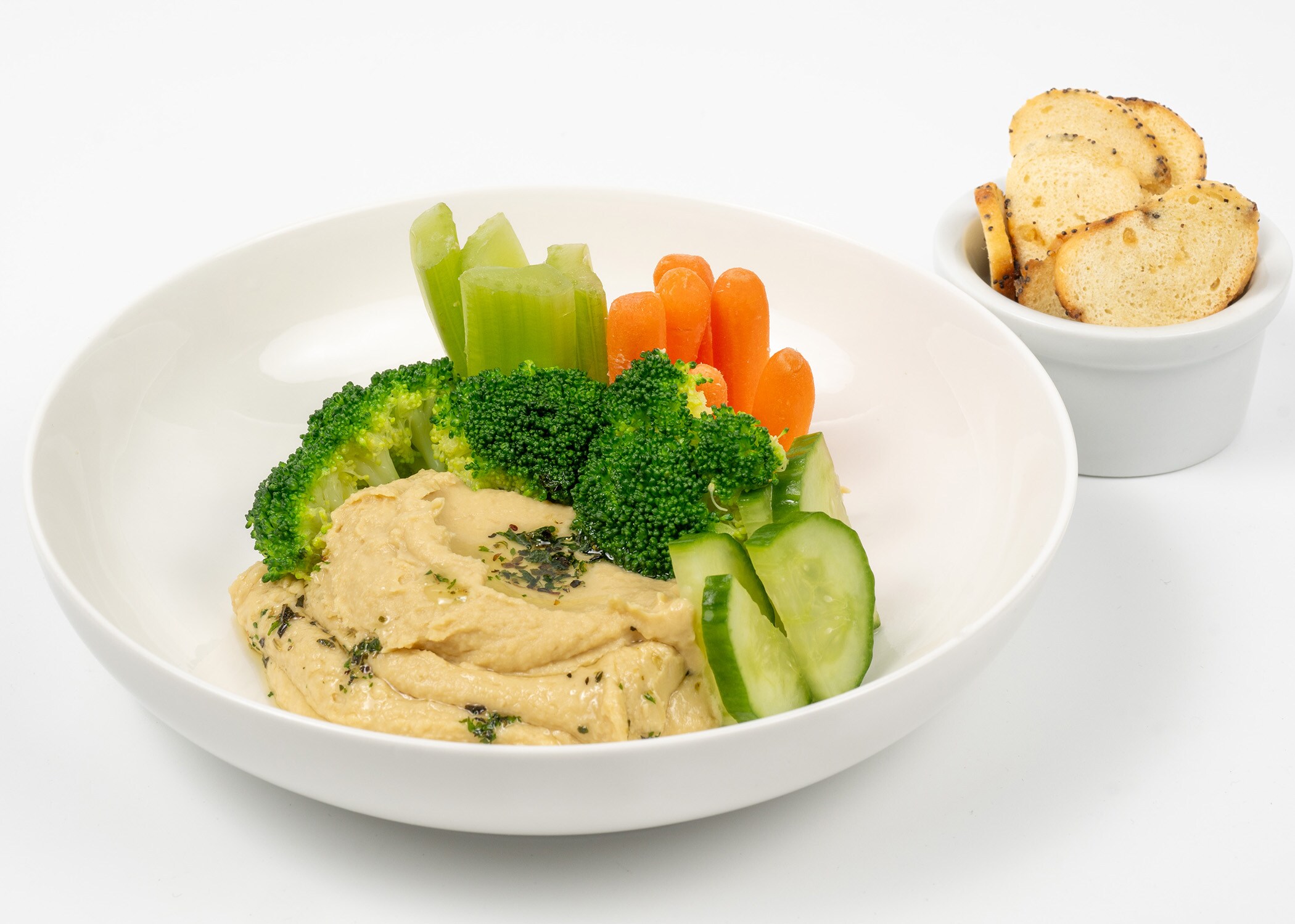 Hummus and Vegetables with Side of Bagel Chips