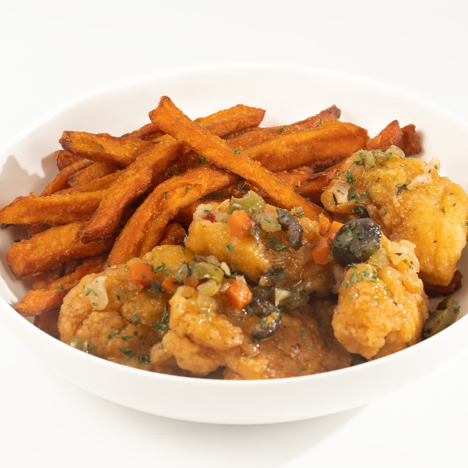 Hot Honey Chicken with Sweet Potato Fries