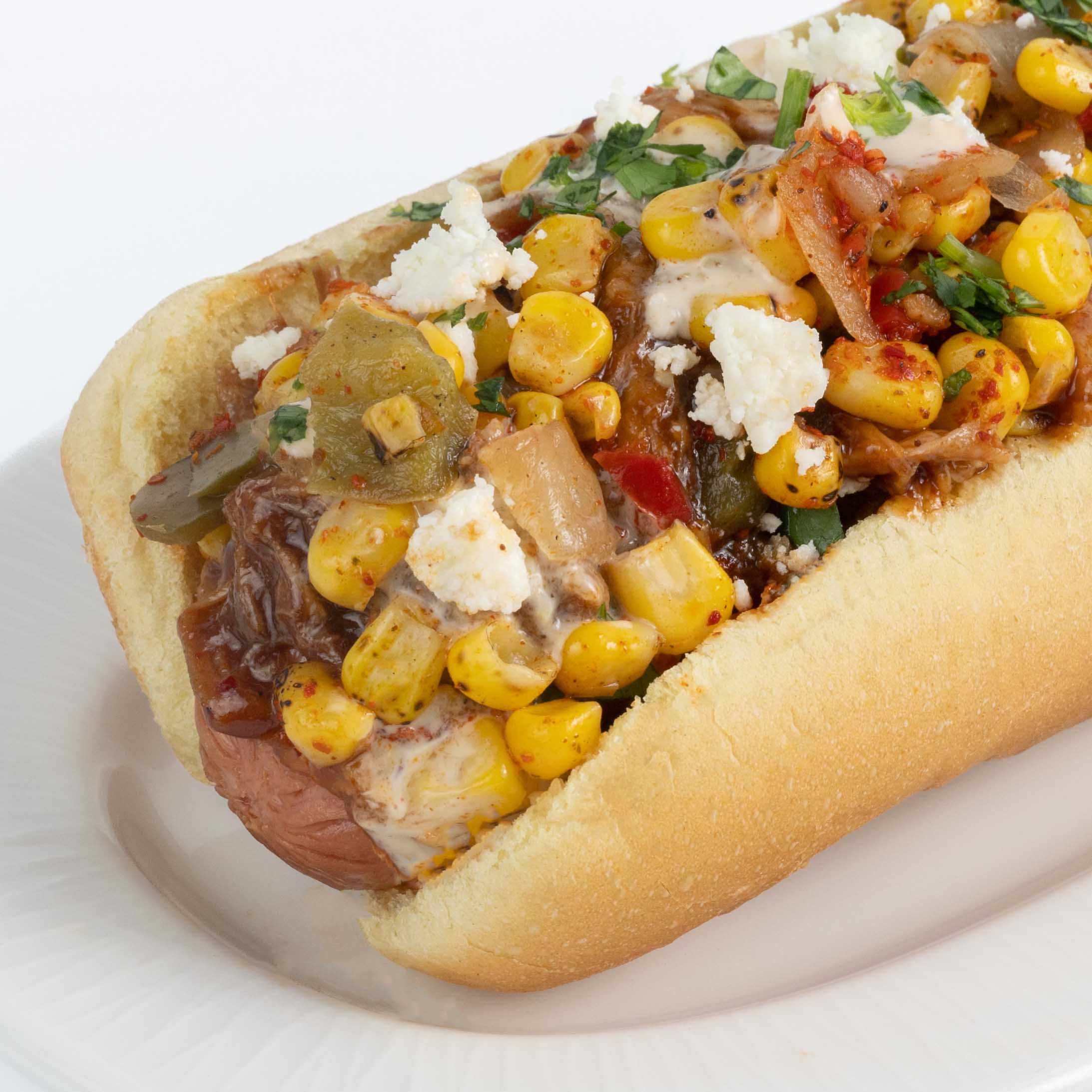 Chipotle Barbecue Pork and Street Corn Foot-long Hot Dog