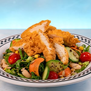 Milk Allergy-Friendly Fillmore Groovy Greens with Crispy Chicken Fenders