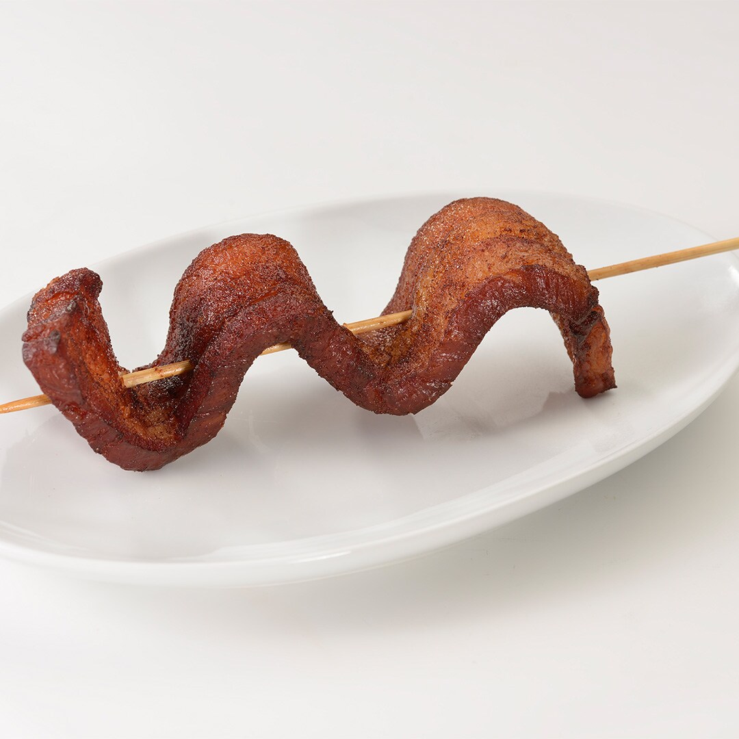 Candied Bacon Skewer with Chips
